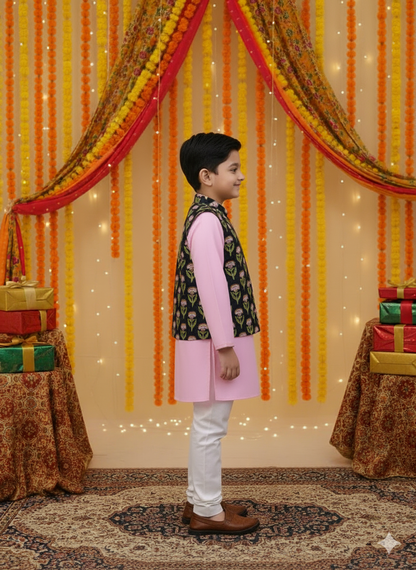 Lavender Floral Print Jacket with Kurta -Pyjama