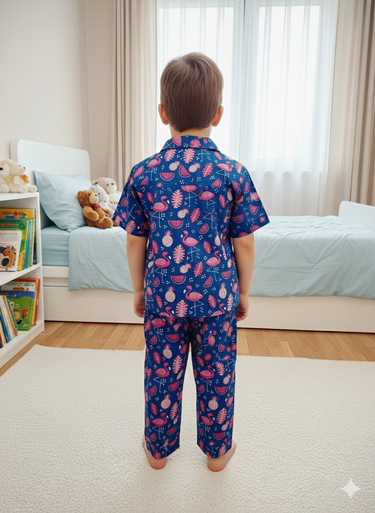 Flamingo printed Blue Color Night suit