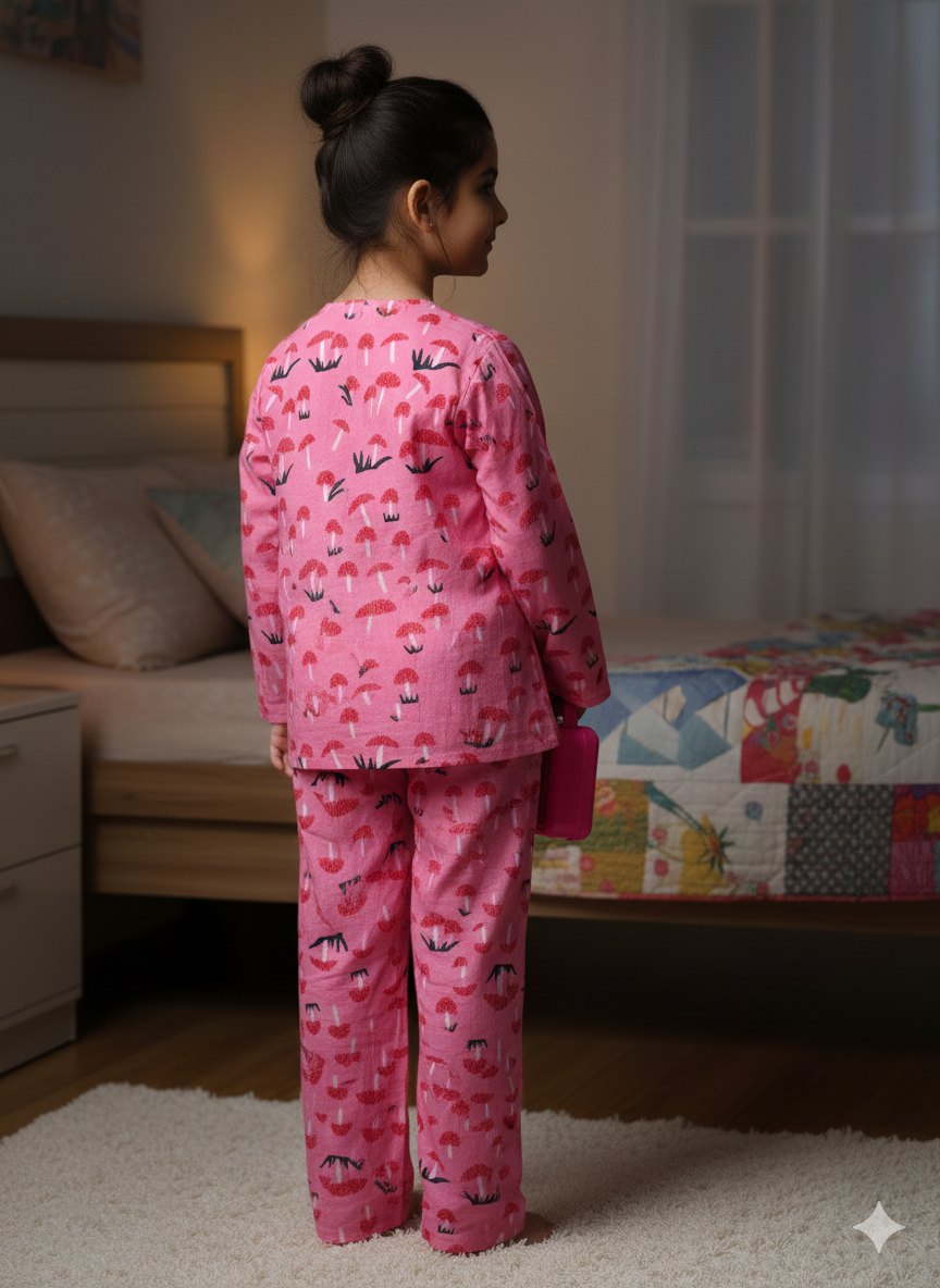 Mushroom Print Pink Color Night suit