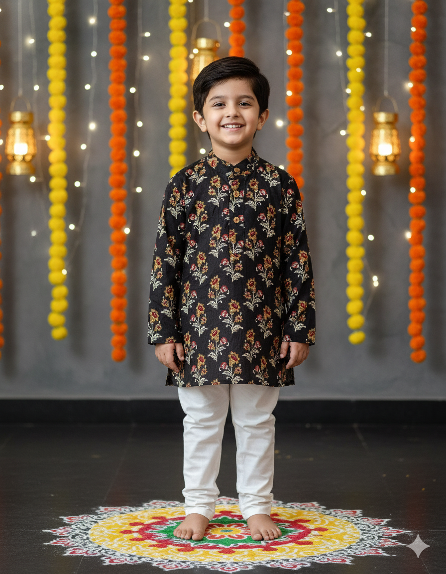 Black block printed Kurta -Pyjama