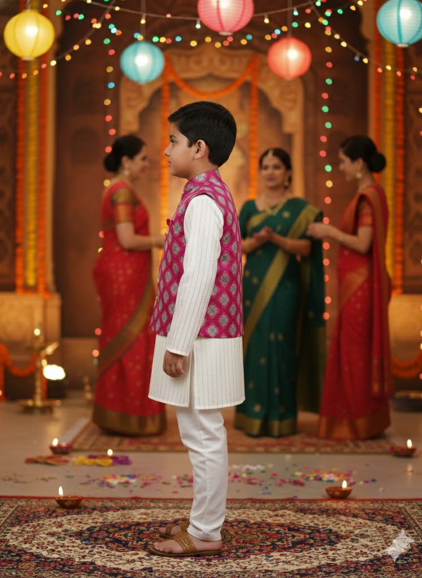 Wine Jaal Buta Jacket with Kurta Pyjama