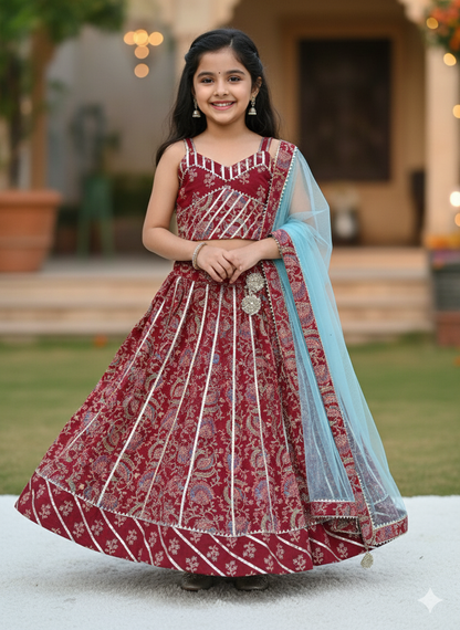 Block Print Maroon Colour lehenga Choli