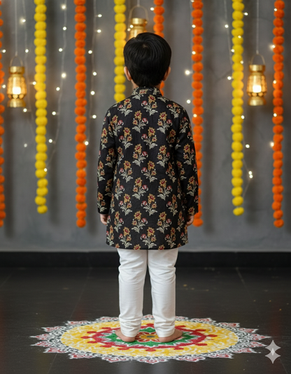 Black block printed Kurta -Pyjama