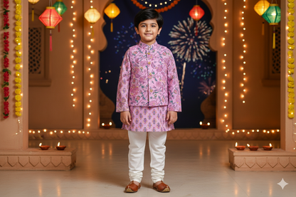 Lavender Fool -Patti print Jacket with Kurta -Pyjama