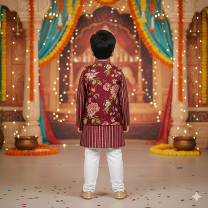 Mehroon Fulwari Jacket with Kurta -Pyjama ( Tie and Dye)