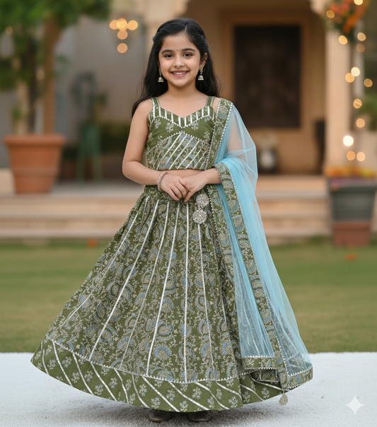 Block Print Heena Green Colour lehenga Choli