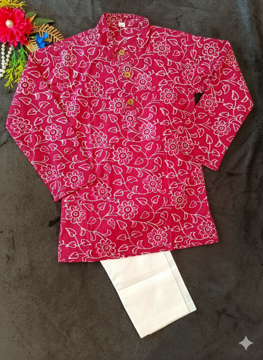 Indigo blue discharge printed Kurta -Pyjama