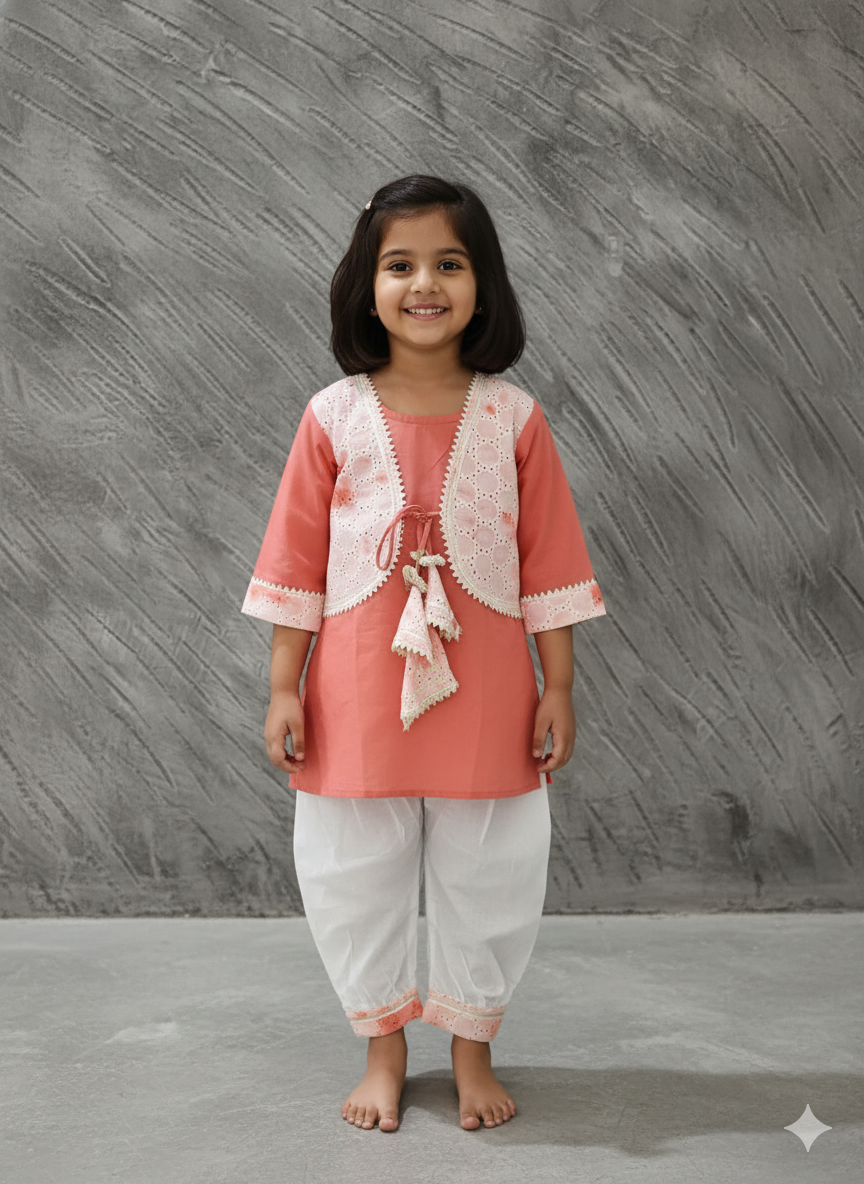 Tie and Die Peach Coloured Afghani Style Suit Set