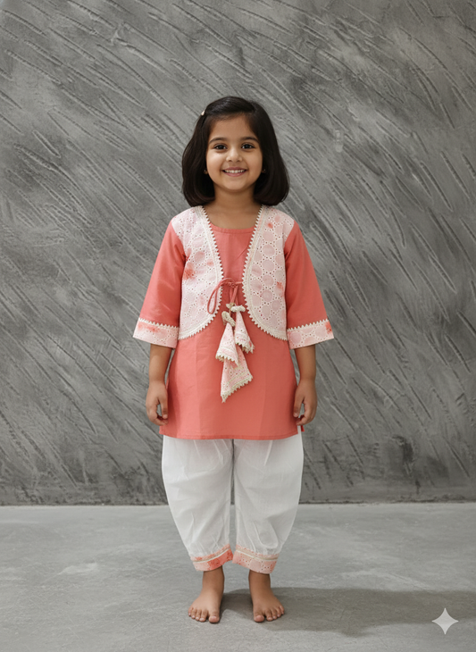 Tie and Die Peach Coloured Afghani Style Suit Set