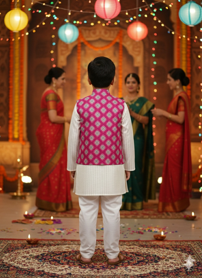 Wine Jaal Buta Jacket with Kurta Pyjama