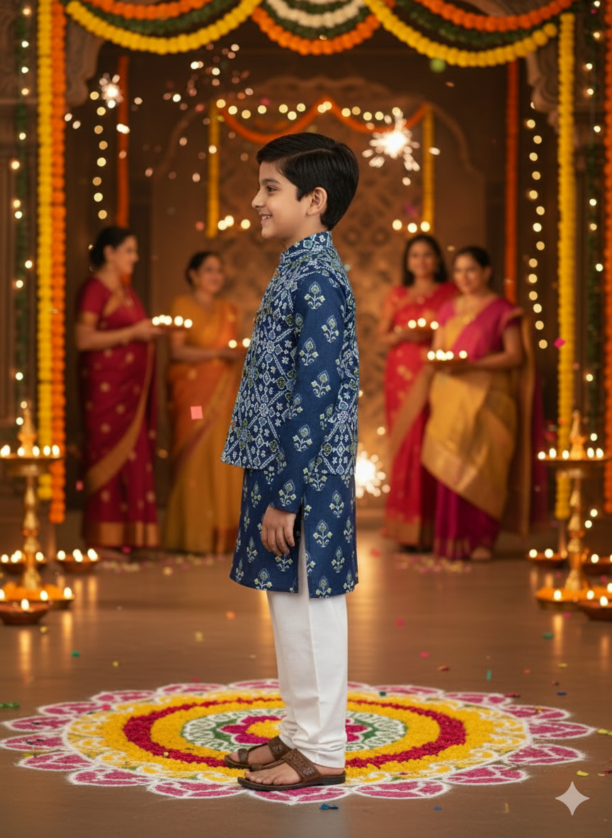 Red Patola Print Jacket with Kurta -Pyjama