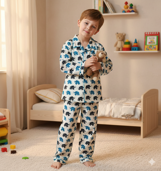 Black & Blue Color Elephant Printed Night suit