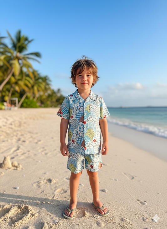 Grey Abstract printed Cord-Set  for Boys