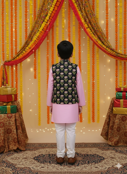 Lavender Floral Print Jacket with Kurta -Pyjama