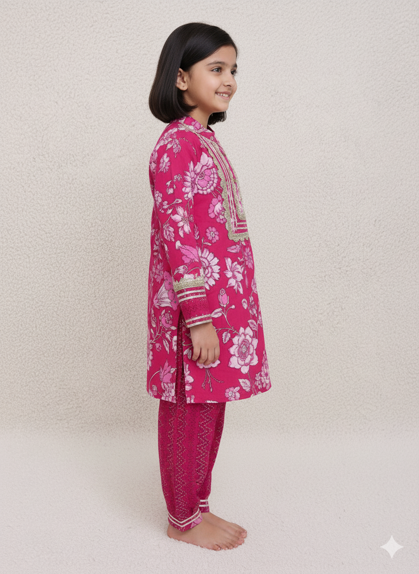 Rani Pink Coloured Afghani Style Suit Set