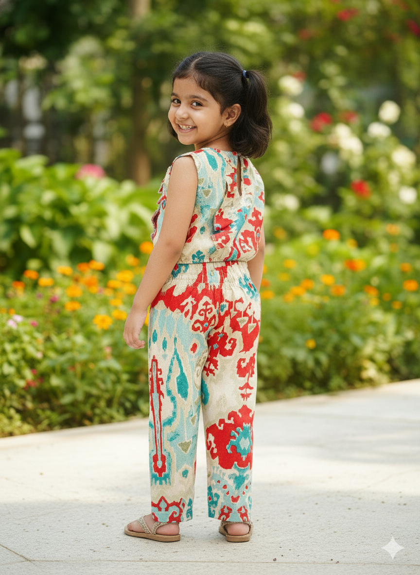 Digital Print Blue & Red Colour Girls Co-Ords