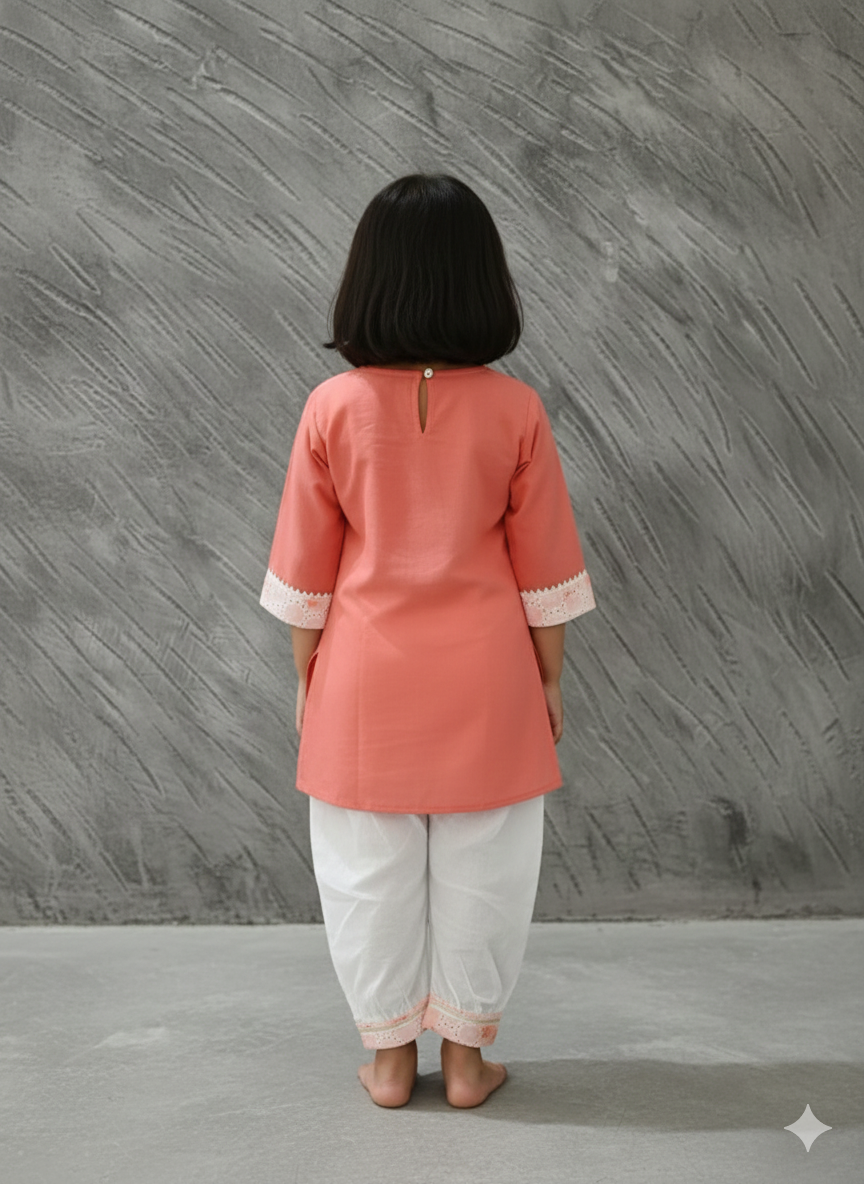 Tie and Die Peach Coloured Afghani Style Suit Set