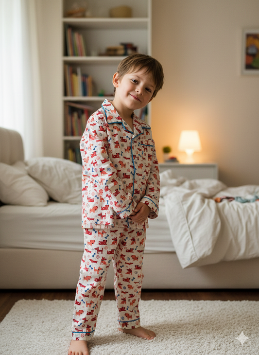 Dog Bone print Red Colour Night suit