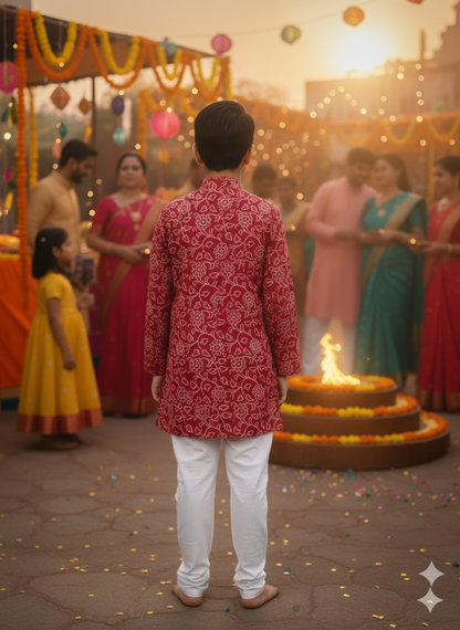 Dark Pink discharge printed Kurta -Pyjama