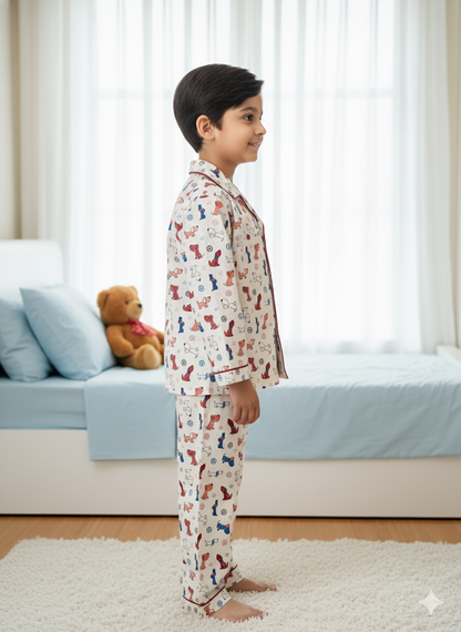 Dog Bone Print Blue Color Night Suit