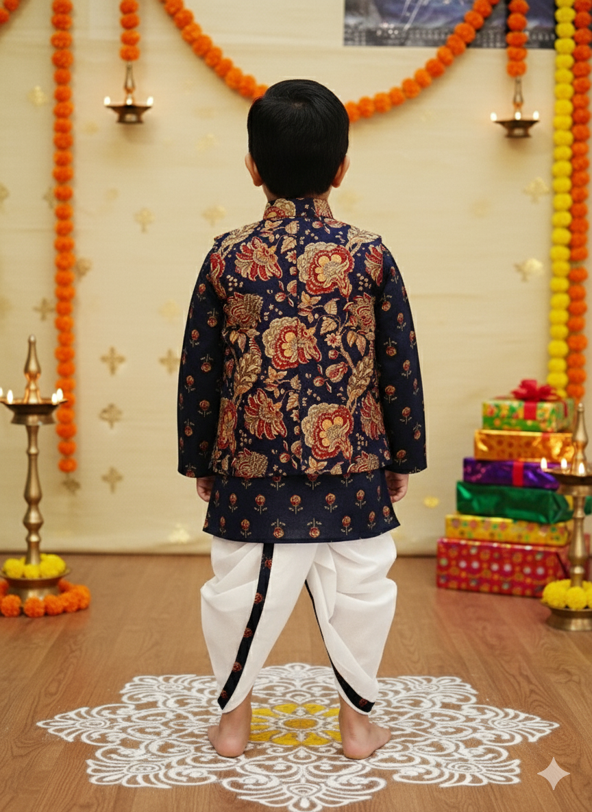 block printed Jacket with Kurta -Dhoti