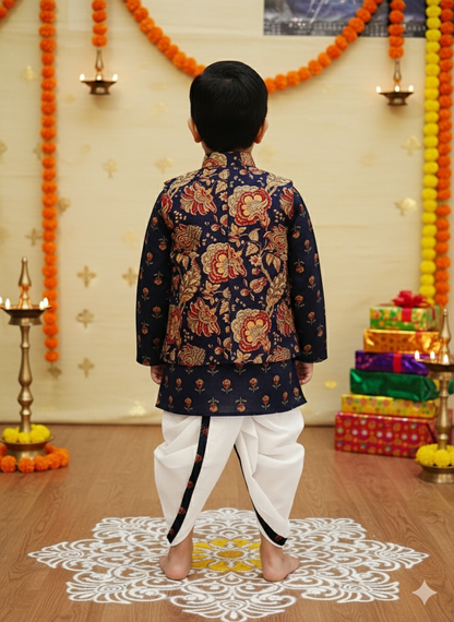 block printed Jacket with Kurta -Dhoti