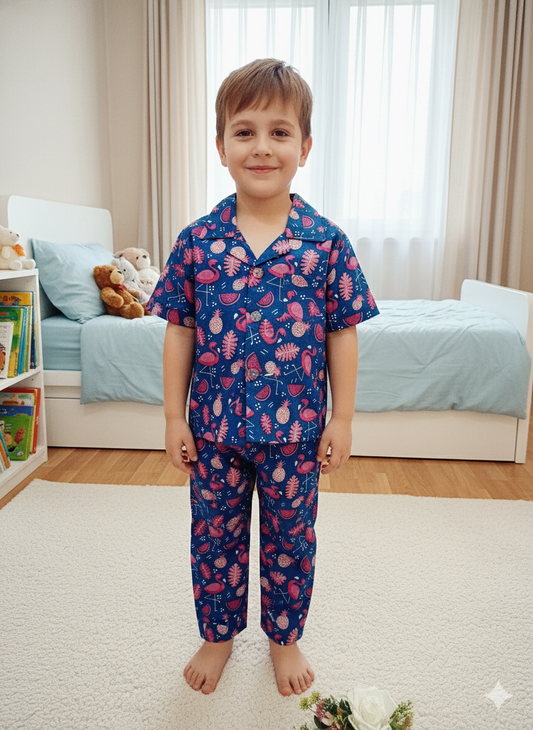 Flamingo printed Blue Color Night suit