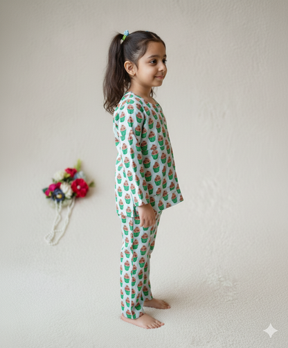 Cupcake Printed Green Color Night Suit