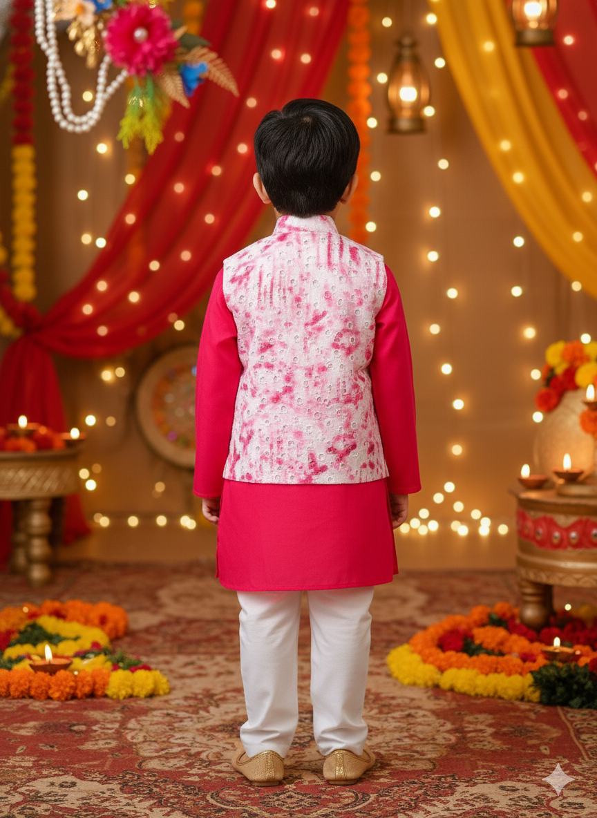 Schiffli Magenta Pink Jacket with Kurta -Pyjama