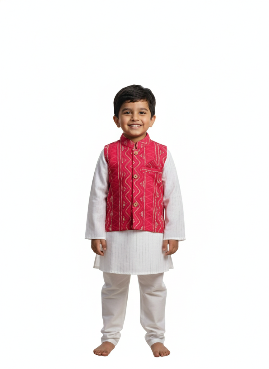 Ethnic Bandhej Jacket With Lurex Kurta Pyjama