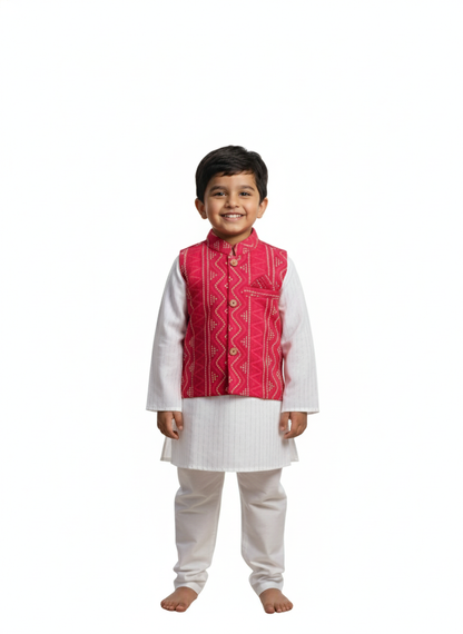 Ethnic Bandhej Jacket With Lurex Kurta Pyjama