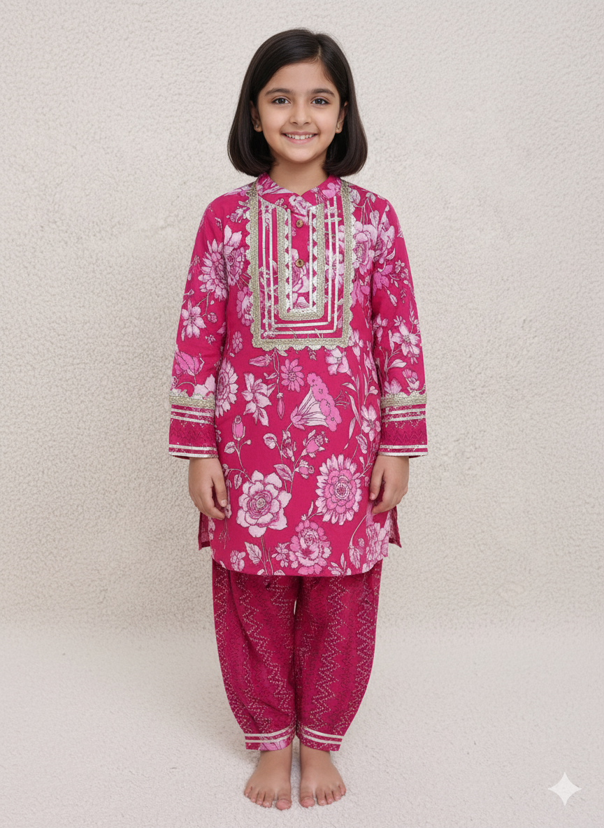 Rani Pink Coloured Afghani Style Suit Set