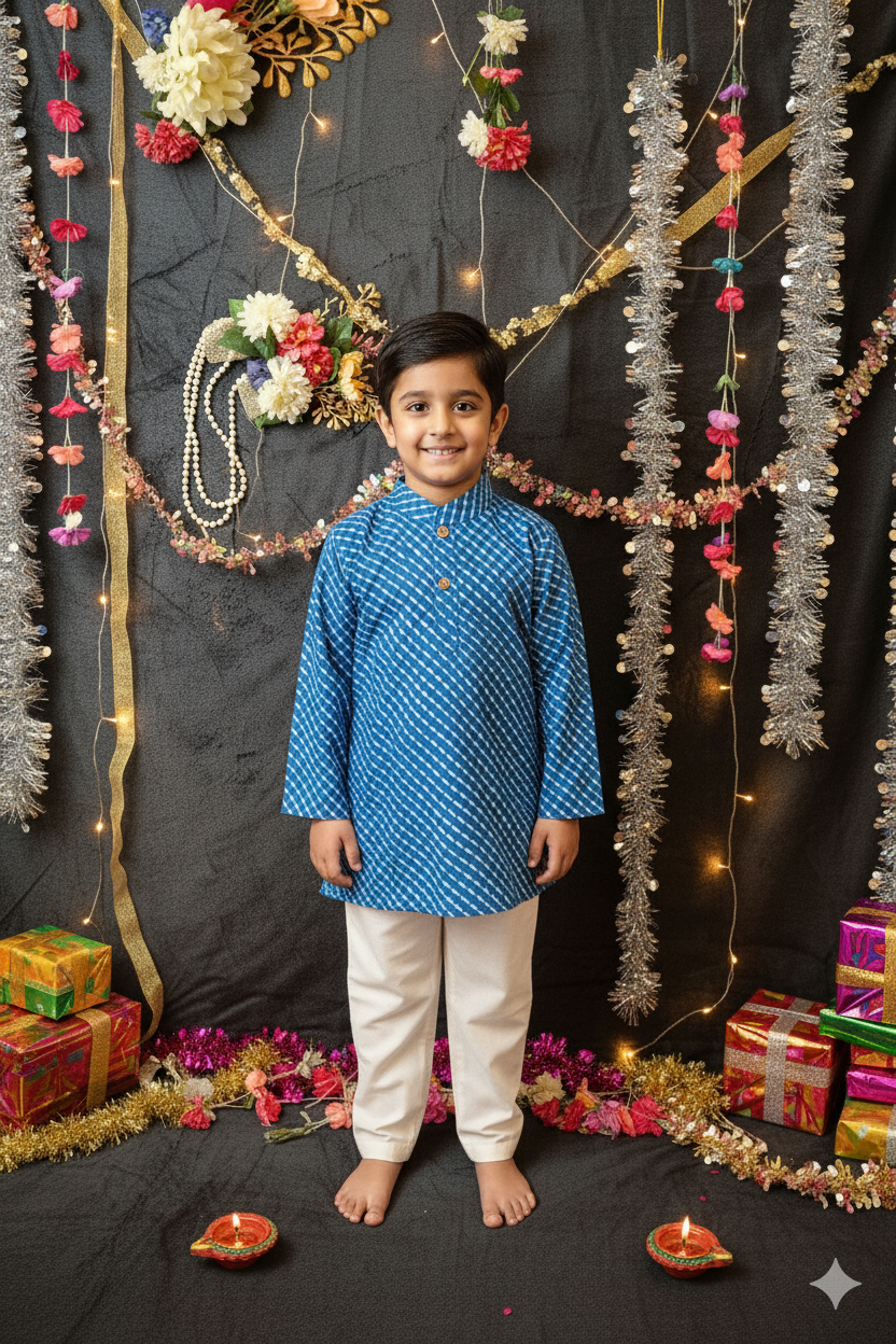 Blue Tie-Dye Kurta -Pyjama Set