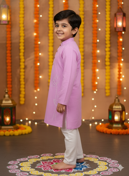 Lavender Lotus embroided Kurta -Pyjama