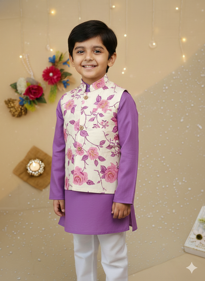 Lavender rose print kurta Pyjama with jacket