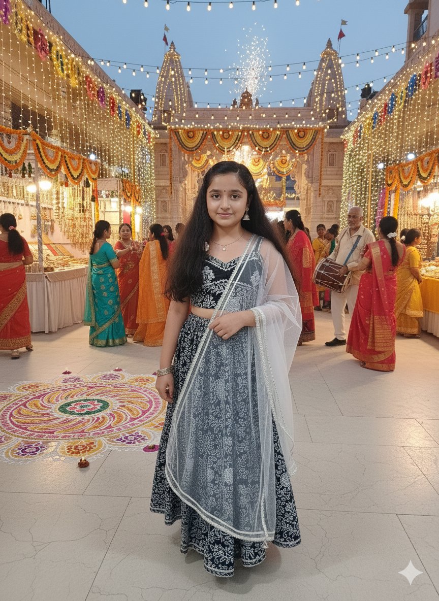 Discharge Print Black Coloured Lehenga Choli