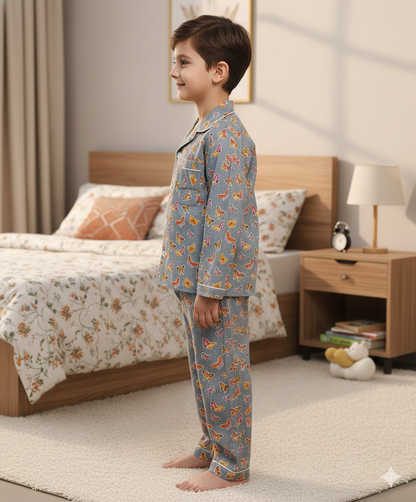 Butterfly Print Grey Colour Night Suit