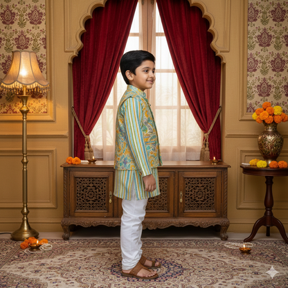 Yellow Pastel Paisley Jacket with Kurta Pyjama