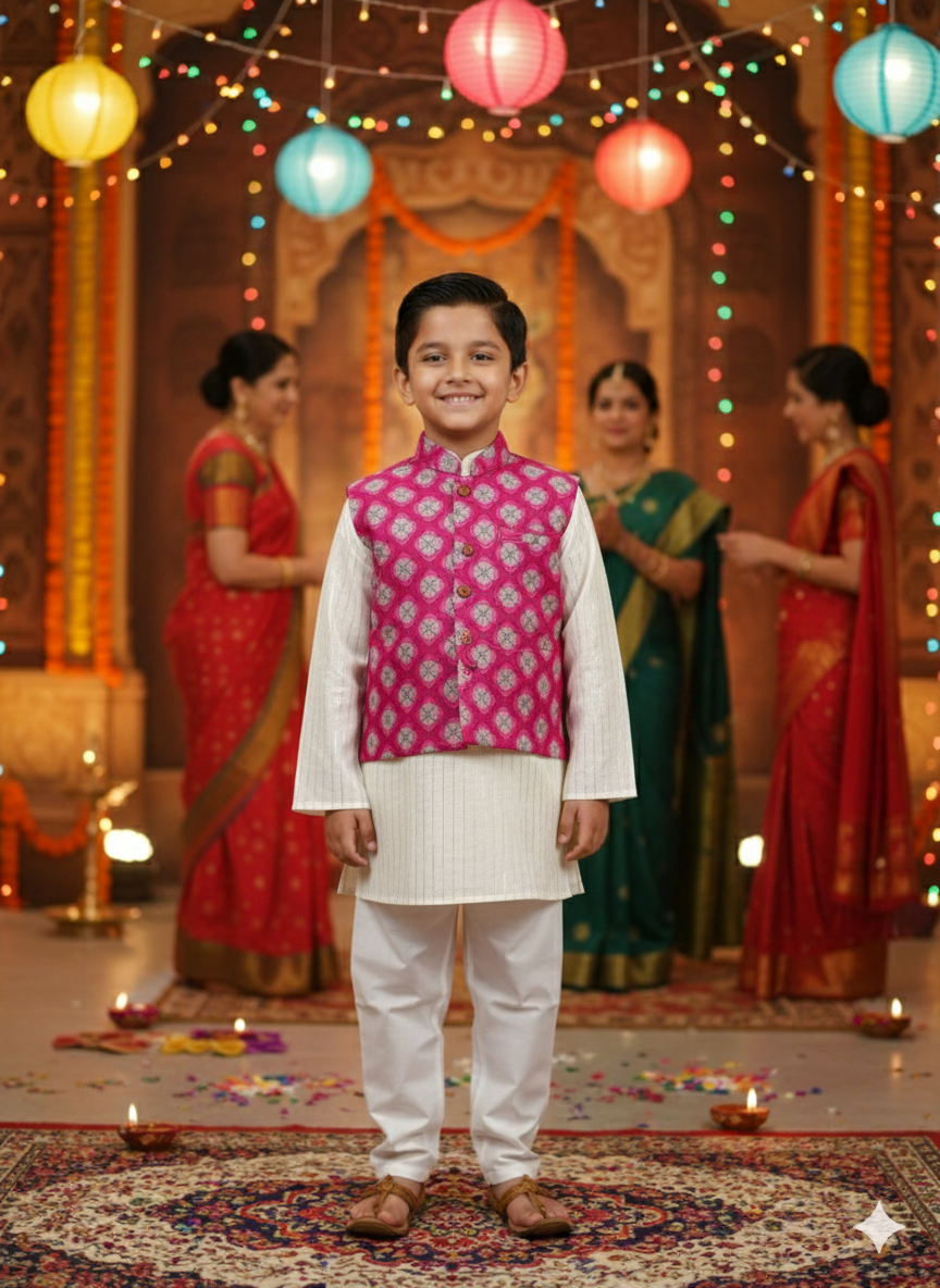 Wine Jaal Buta Jacket with Kurta Pyjama