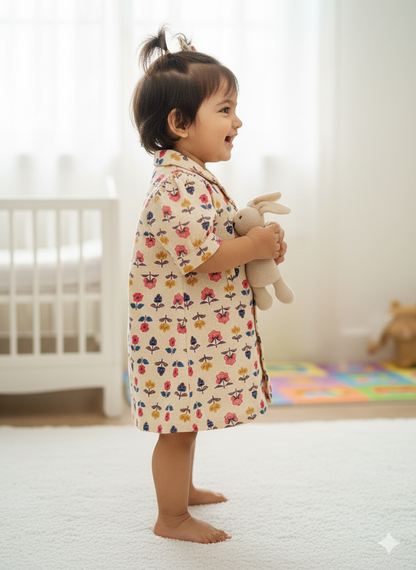 Flower Printed Pink and Blue colour Summer Frock For girls