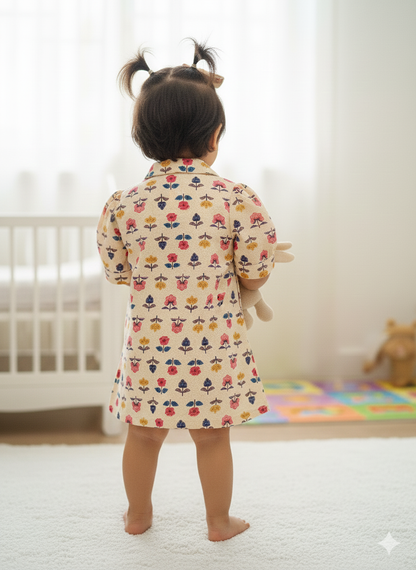 Flower Printed Pink and Blue colour Summer Frock For girls