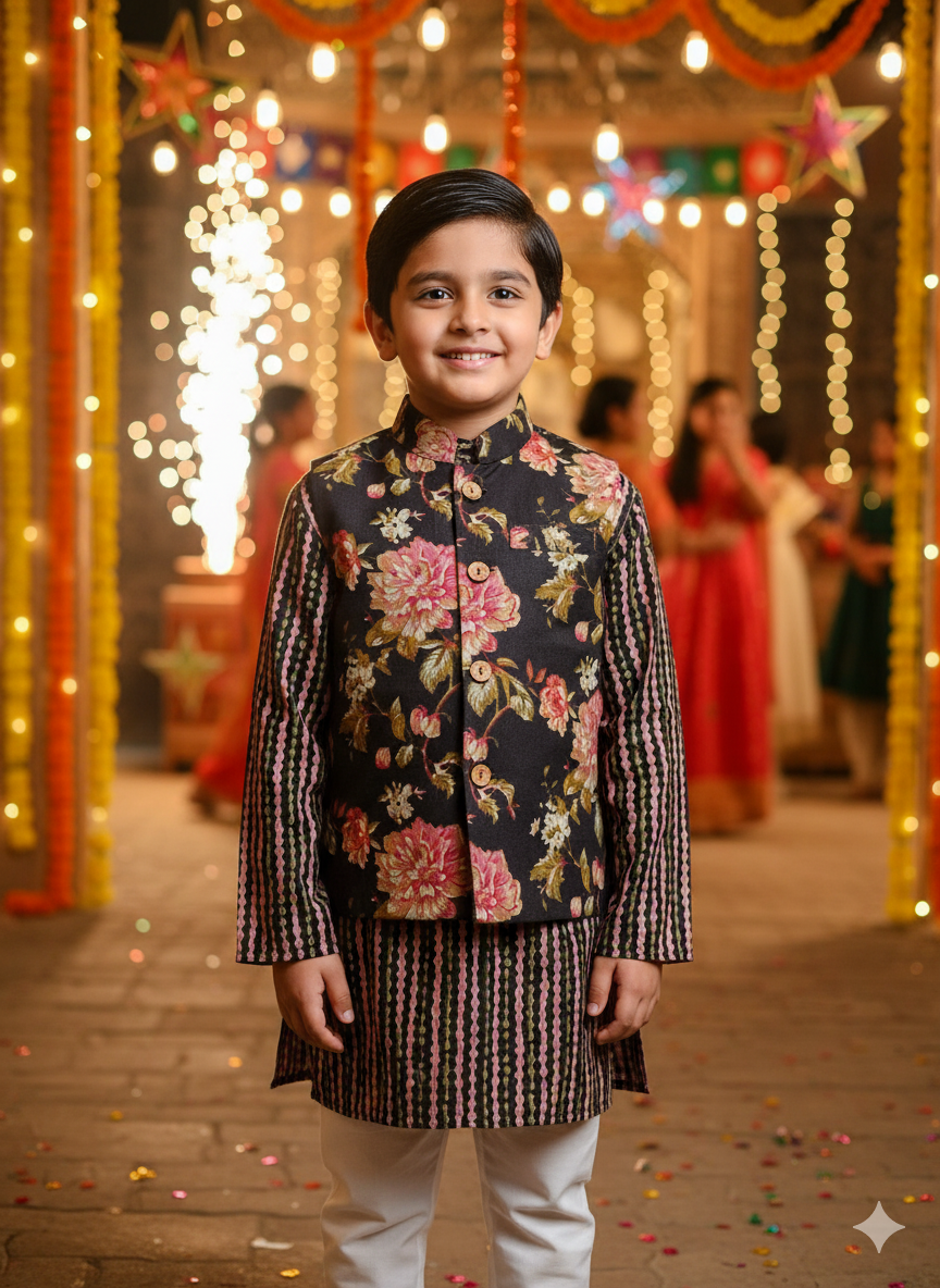 Black Fulwari Jacket with Kurta -Pyjama ( Tie and Dye)