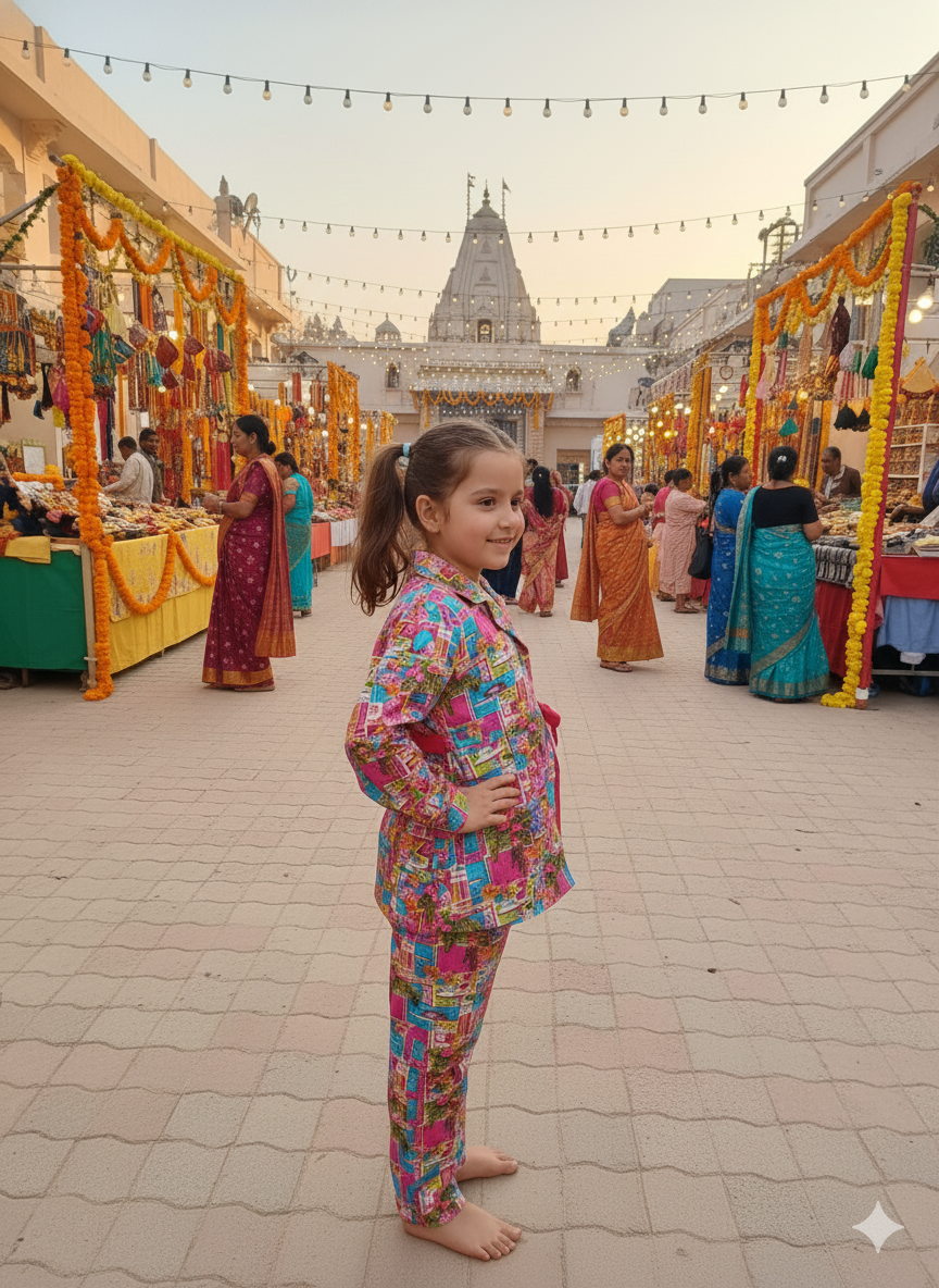 Pink Colour Tropical Print Girls Co-Ord Set