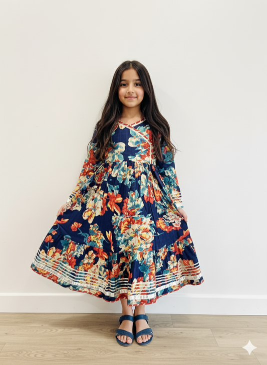 Floral Printed Cotton Gown For girls