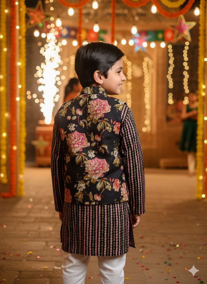 Black Fulwari Jacket with Kurta -Pyjama ( Tie and Dye)