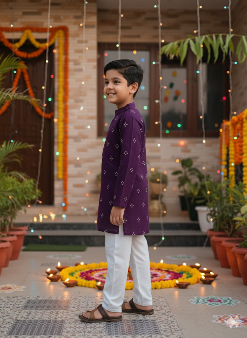 Purple Bandhej Kurta -Pyjama set