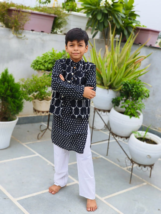Black Lotus Buta Jacket with Kurta -Pyjama