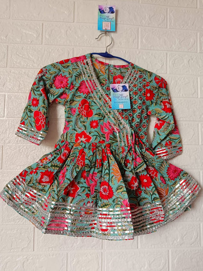 Flower Printed Red & Green Coloured Anarkali Suit with Sharara