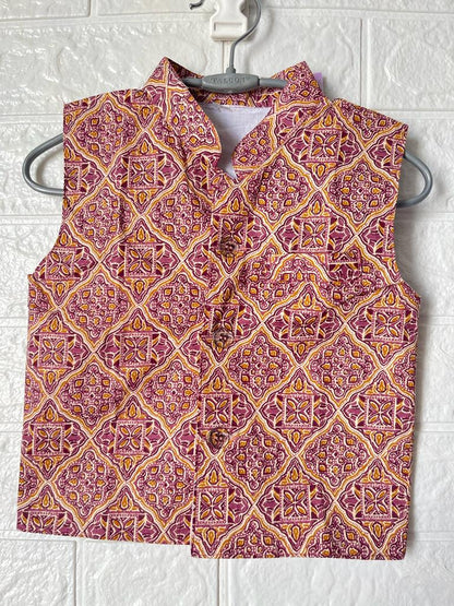 Onion Pink Ajrakh print Jacket with Kurta -Pyjama