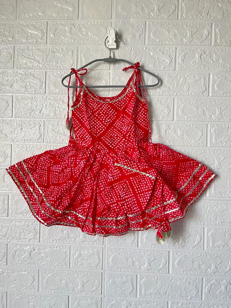Jaipuri Print Red Colour Girls Flare Suit Set